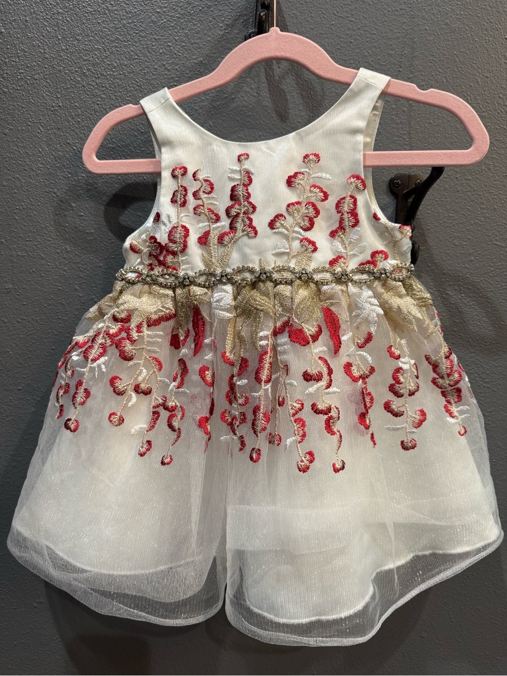 American Princess White Tulle Dress with Red and Gold Embroidery